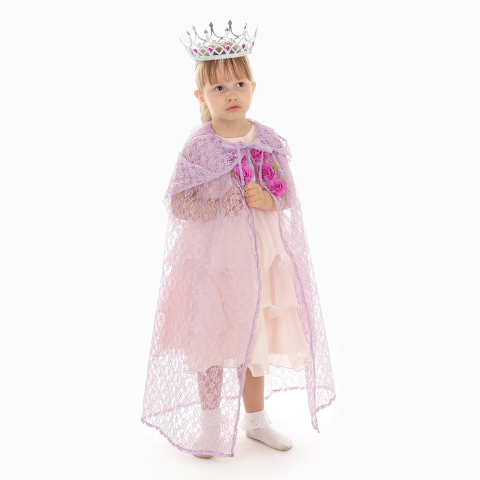 Карнавальный набор принцессы плащ гипюр аметистовый,корона,длина 85см карнавальный набор принцессы плащ гипюр розовый корона длина 85см