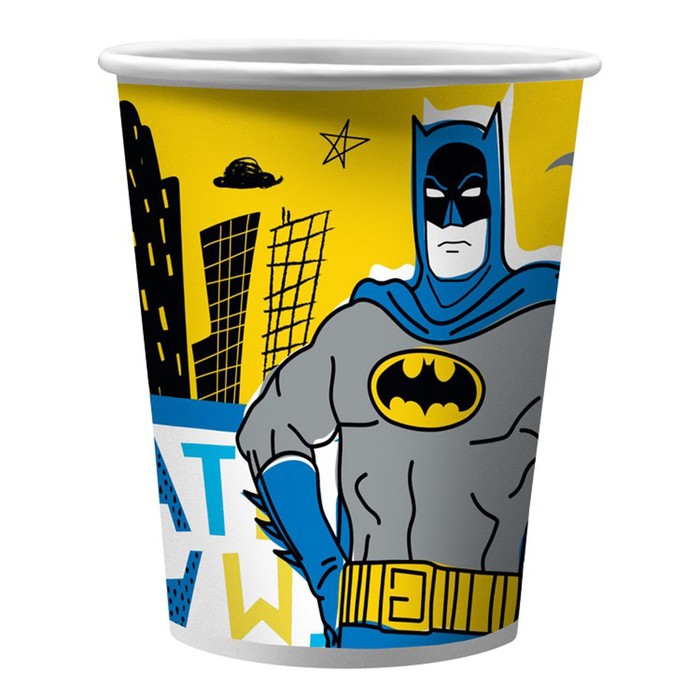 набор бумажных стаканов с днём рождения шары 250 мл 6 шт Набор бумажных стаканов Batman, 6 шт., 250 мл, жёлтый