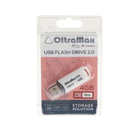 Флешка OltraMax 230, 4 Гб, USB2.0, чт до 15 Мб/с, зап до 8 Мб/с, белая