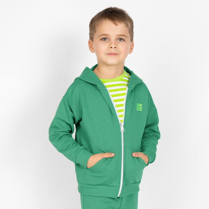 Толстовка с капюшоном для мальчика, рост 128 см, цвет зелёный толстовка с капюшоном для девочки рост 128 см цвет лайм