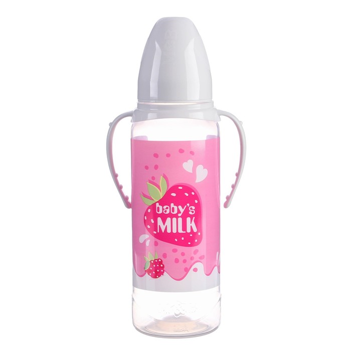 Бутылочка для кормления подарочная "Клубничное молоко" 250 мл.,с соской, с ручками