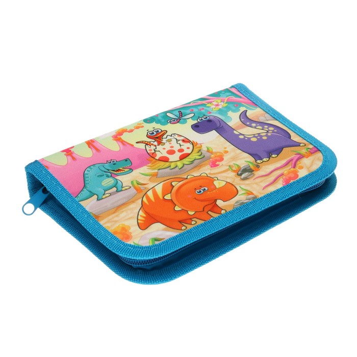 фото Пенал школьный на молнии, ткань, 1 секция, 13 х 19,5 см, динозаврики calligrata