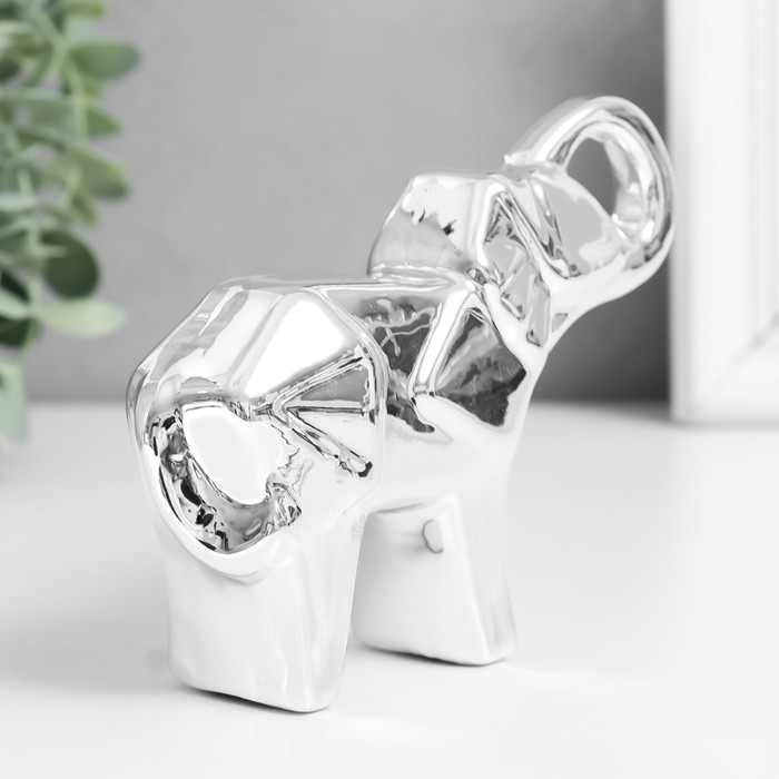 Сувенир керамика "Слон" оригами серебро 14х3,5х10 см
