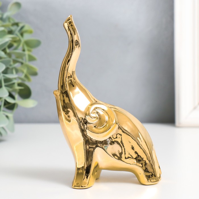 Сувенир керамика Слон - хобот вверх золото 8х5,3х14 см 