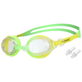 Очки для плавания детские ONLYTOP, беруши, цвет салатовый/жёлтый