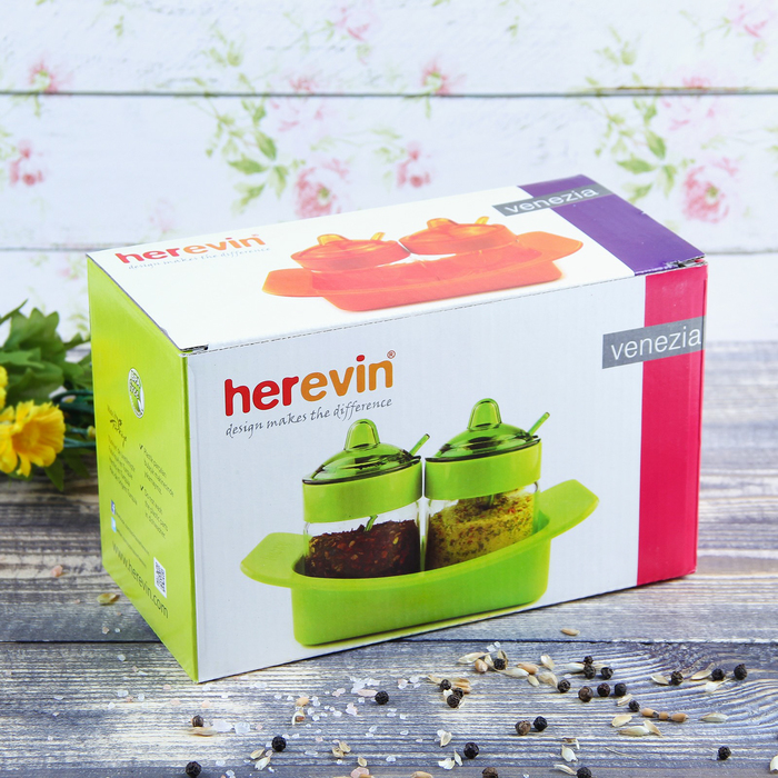 Набор банок для специй с ложками 200 мл "Венеция", цвет голубой