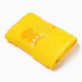 Полотенце махровое с бордюром Кошки цв желтый 50х90см 380г/м хл100%