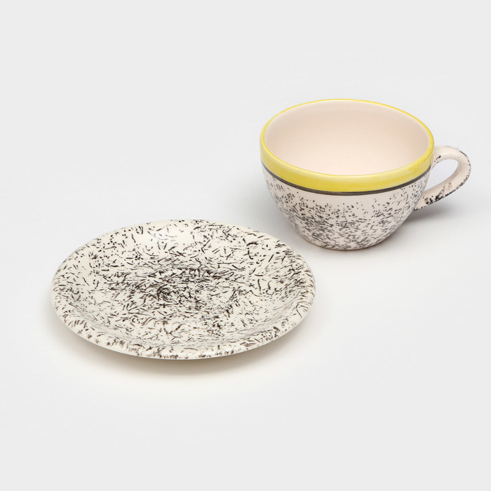 Чайная пара керамическая Персия, 200 мл, жёлтая, 2 предмета, 1 сорт, Иран