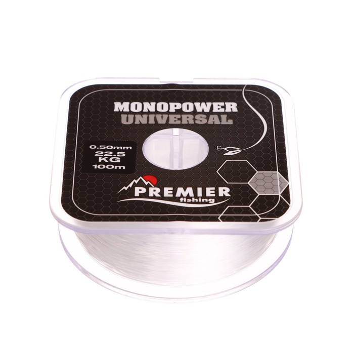 Леска Preмier fishing MONOPOWER Universal, диаметр 0.5 мм, тест 22.5 кг, 100 м, прозрачная