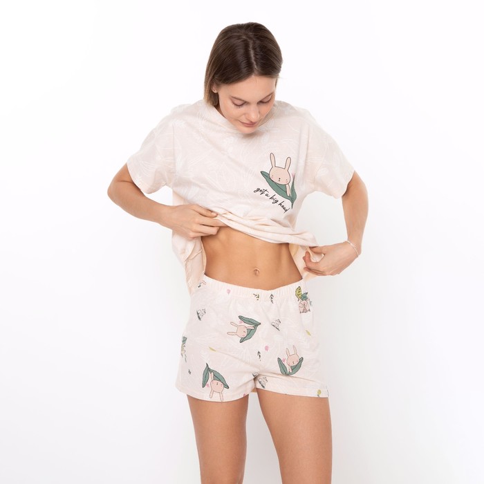 фото Комплект женский домашний (футболка/шорты), цвет бежевый, размер 48 дарья