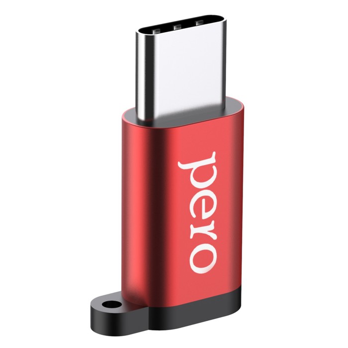 Адаптер PERO AD01, Type-C  - microUSB, металл, красный