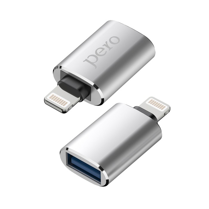 Адаптер OTG PERO AD02, Lightning - USB, металл, серебристый цена и фото