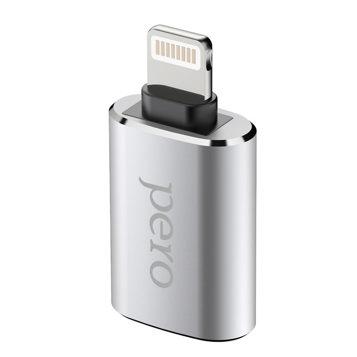 Адаптер OTG PERO AD02, Lightning  - USB, металл, серебристый