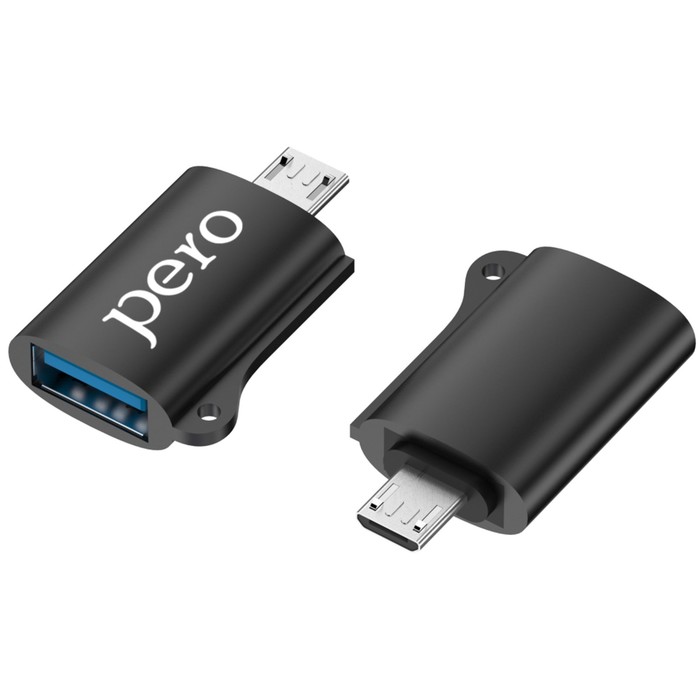 Адаптер OTG PERO AD02, microUSB - USB, металл, черный переходник адаптер pero ad02 microusb usb 2 0 0 02 м silver