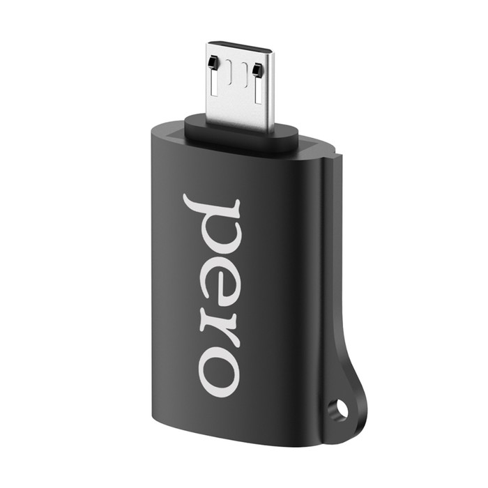 Адаптер OTG PERO AD02, microUSB - USB, металл, черный