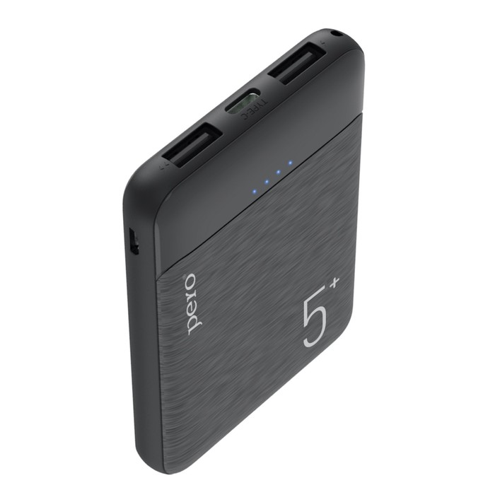 

Внешний аккумулятор PERO PB01, 5000 мАч, 2 USB, 2.1 А, индикатор, черный