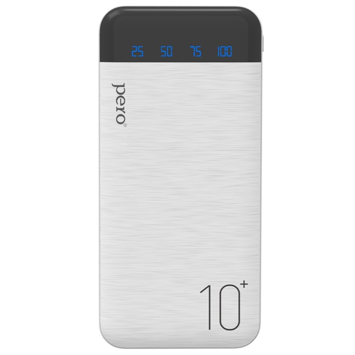 Внешний аккумулятор PERO PB03, 10000 мАч, 2 USB, 2.1 А, индикатор, белый