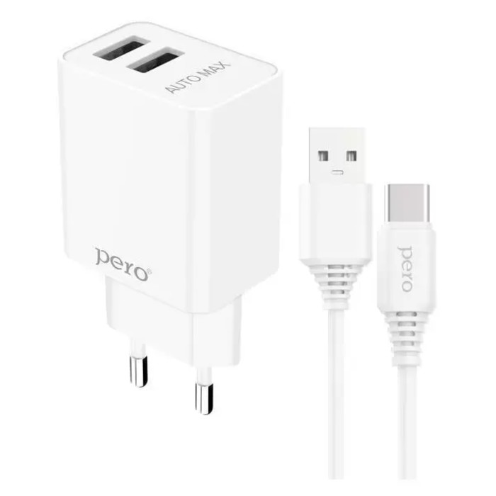 

Сетевое зарядное устройство PERO TC02, 2 USB, 2.1 А, кабель Type-C, белое