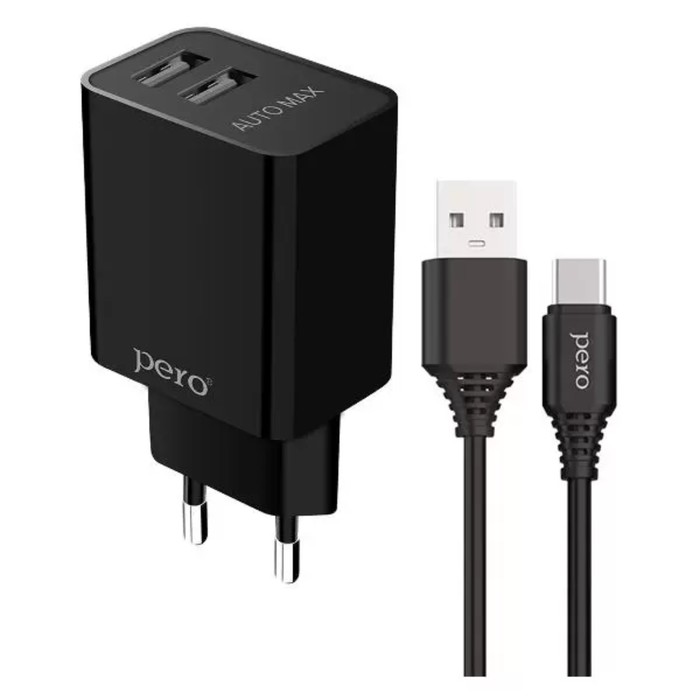 

Сетевое зарядное устройство PERO TC02, 2 USB, 2.1 А, кабель Type-C, черное