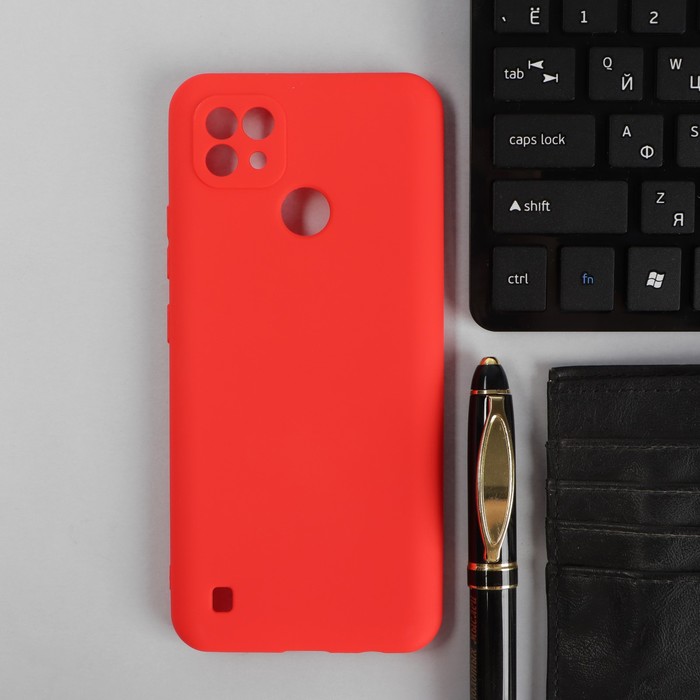 Чехол PERO, для телефона Realme C21, силиконовый, красный силиконовый чехол зимняя лиса на oukitel c21 оукитель с21