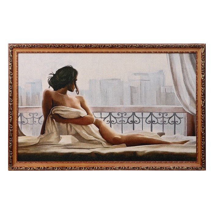E075-50х80 Картина из гобелена "Девушка на фоне города" (55х85)