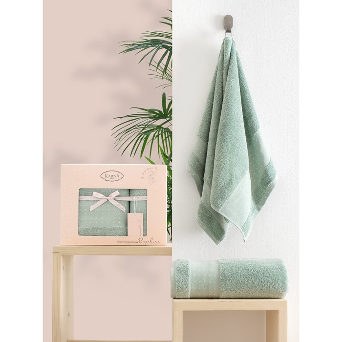 

Комплект махровых полотенец Karna Rosalina, размер 50х90 см - 1 шт, 70x140 см - 1 шт, цвет зелёный