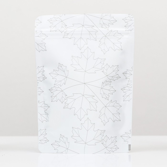 Пакет дой-пак, матовый,белый с окном,"Листья", 13 х 18 х 4 см