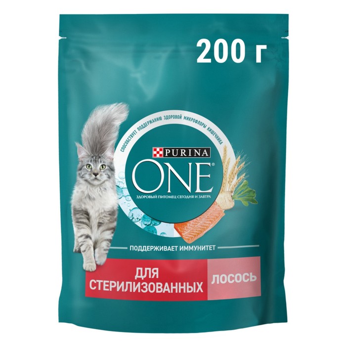 Сухой корм PURINA ONE для кастрированных и стерилизованных кошек, лосось/пшеница, 200 г