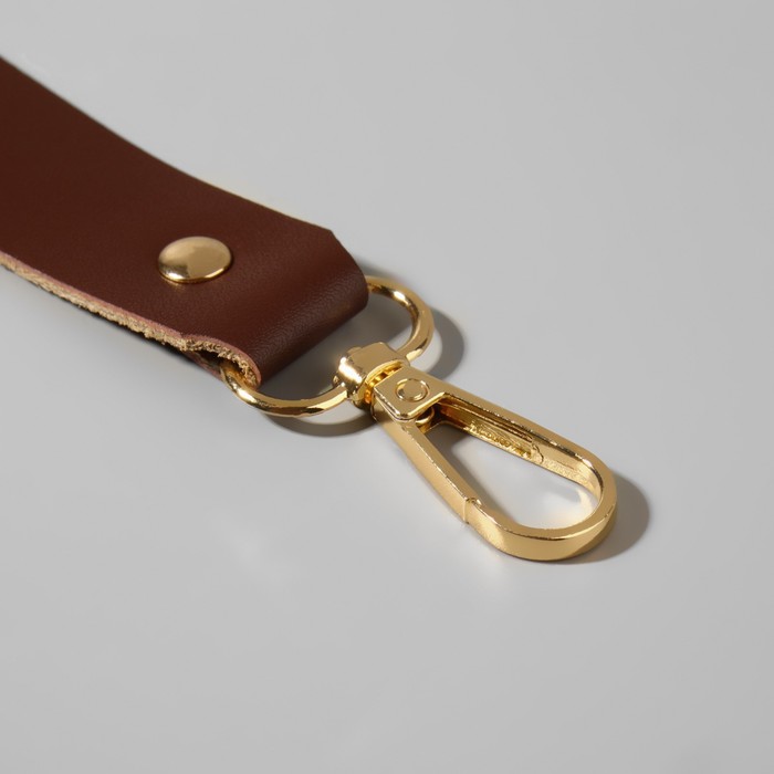 Ручка для сумки натуральная кожа 125*2,5см коричневый/золотой 2 карабина АУ