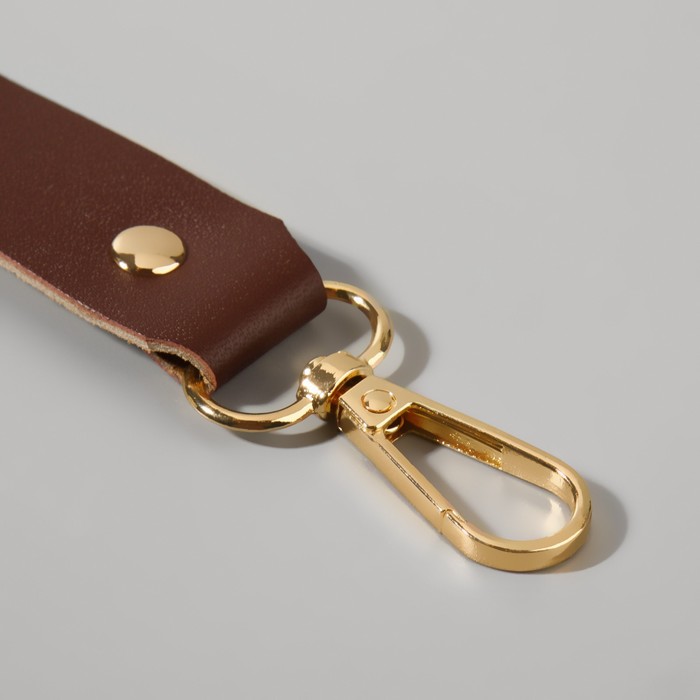 Ручка для сумки натуральная кожа 60*2,5см коричневый/золотой 2 карабина АУ