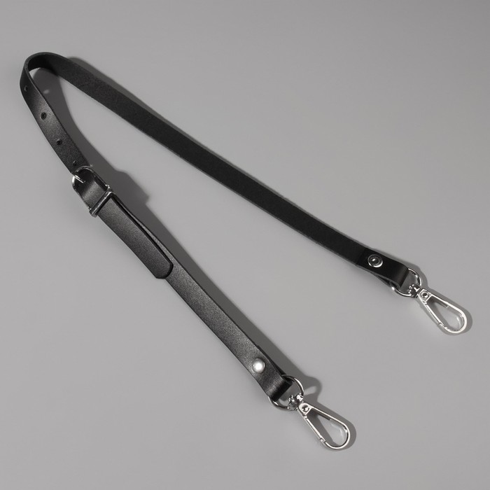 Ручка для сумки натуральная кожа 60*1,2см чёрный/серебряный 2 карабина АУ