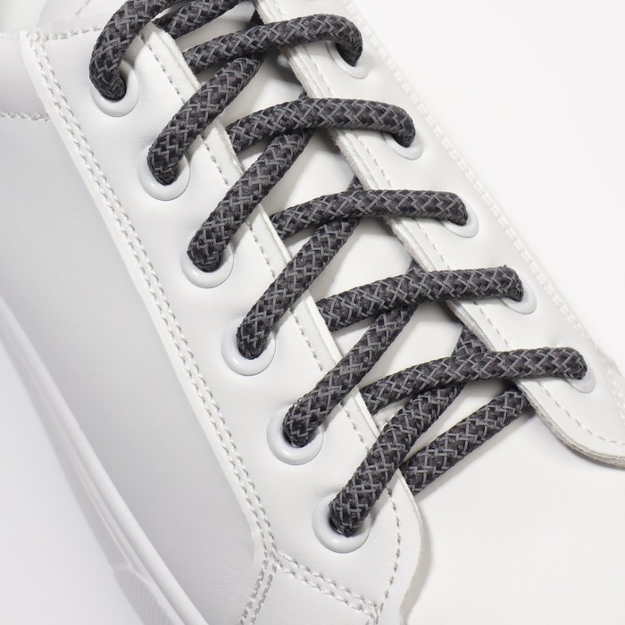 фото Шнурки для обуви, пара, круглые, со светоотражающим узором, d = 6 мм, 110 см, цвет серый/чёрный onlitop