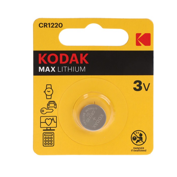 Батарейка литиевая Kodak Max, CR1220-1BL, 3В, блистер, 1 шт. батарейка cr1220 3v smartbuy blister упаковка 3 шт