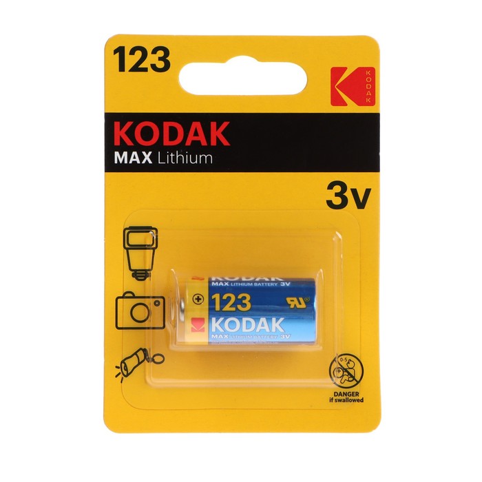 батарейка литиевая kodak max cr123 1bl 3в блистер 1 шт Батарейка литиевая Kodak Max, CR123-1BL, 3В, блистер, 1 шт.