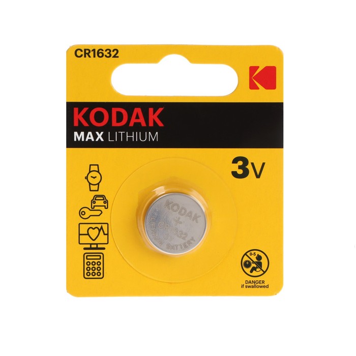 батарейка kodak cr1632 1bl max lithium 8 уп Батарейка литиевая Kodak Max, CR1632-1BL, 3В, блистер, 1 шт.