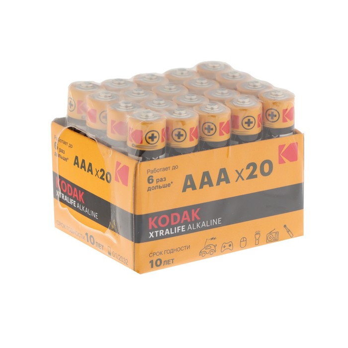 цена Батарейка алкалиновая Kodak Xtralife, AAA, LR03-20BOX, 1.5В, бокс, 20 шт.