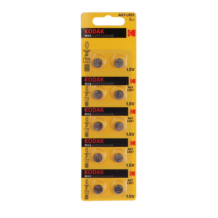 Батарейка алкалиновая Kodak Max, AG7 (LR926, 399, LR57)-10BL, 1.5В, блистер, 10 шт. батарейка алкалиновая kodak ag10 g10 389 lr1130 lr54 10bl 1 5в блистер 10 шт