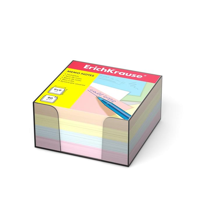 Блок бумаги для записей ErichKrause, 9 x 9 x 5 см, в пластиковом боксе, 80 г/м2, цветной блок бумаги для записей стамм офис 9 x 9 x 5 см в прозрачном пластиковом боксе 65 г м2 цветной