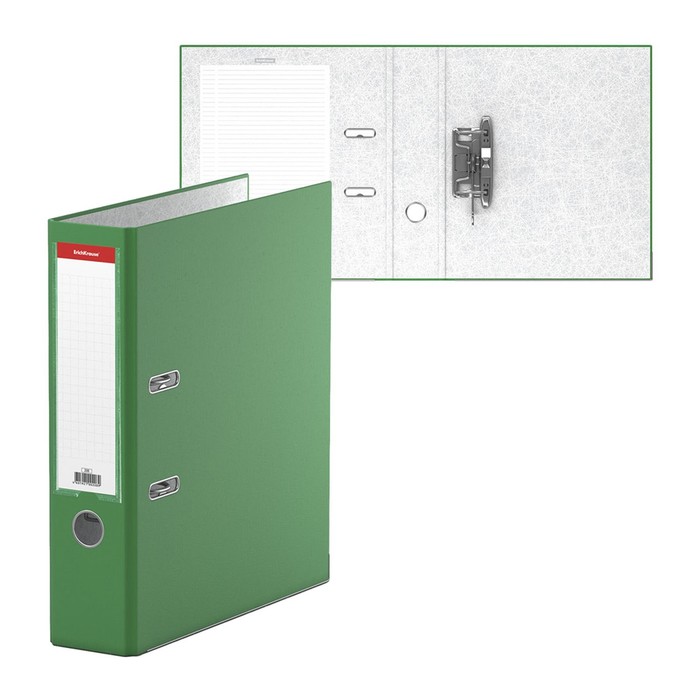 Папка-регистратор А4, 70 мм, «Бизнес», собранный, зелёный, пластиковый карман, металлический кант, картон 2 мм, вместимость 450 листов