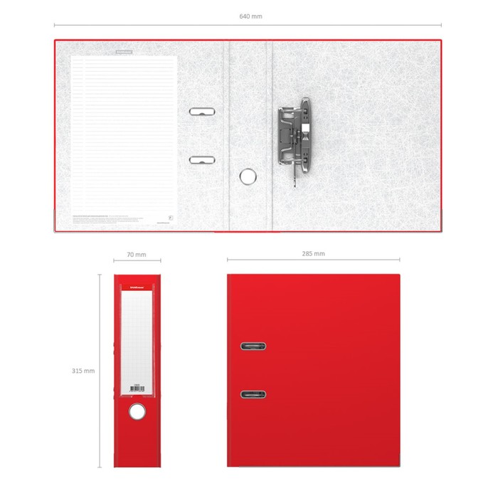 Папка-регистратор А4, 70мм "Бизнес", собранный, красный, пластиковый карман, металлический кант, картон 2мм, вместимость 450 листов