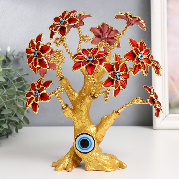 Сувенир от сглаза "Цветущее дерево" золото, красный 17,5х6,5х23 см