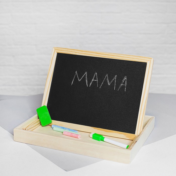 Конструктор магнитный "Цифры" в деревянной коробке + мел, маркер, губка