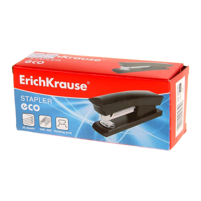 Степлер №24/6, 26/6 до 30 листов Erich Krause ECO, черный, вмещает до 90 скоб, глубина закладки бумаги до 55мм
