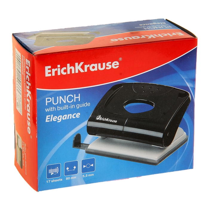 Дырокол до 20 листов Erich Krause Elegance, диаметр прокола 5.5мм, расстояние между проколами 80мм, микс