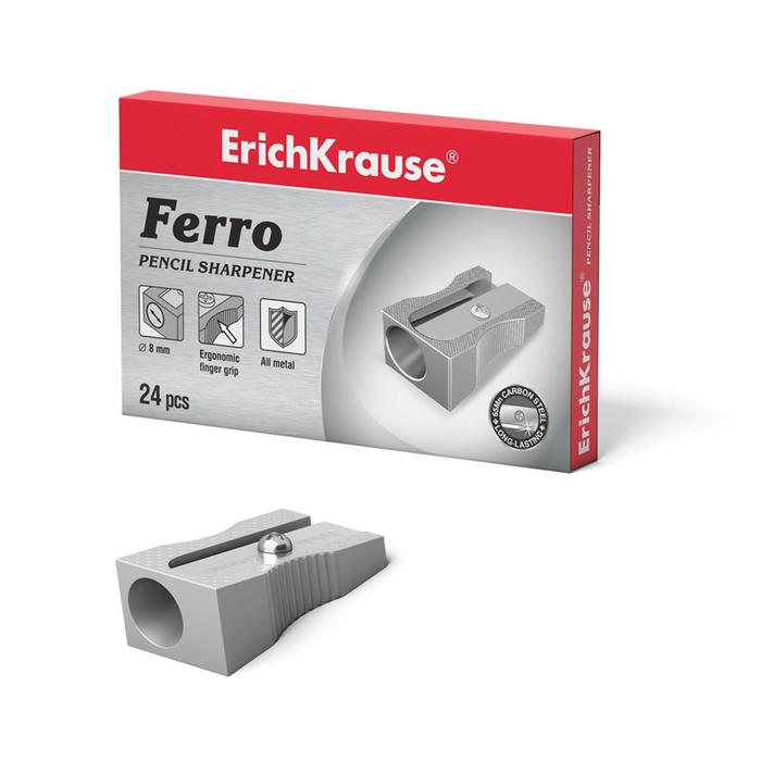 цена Точилка 1 отверстие ErichKrause Ferro, алюминий, отверстие диаметром 8 мм, серая
