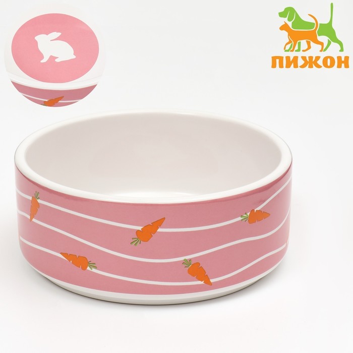 фото Миска керамическая "зайчик с морковками" 300 мл, 13 x 13 x 5 cм, розовая пижон