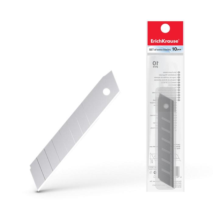 Лезвия для канцелярского ножа ErichKrause, 18 мм, 10 штук, в пластиковом контейнере лезвия для канцелярского ножа erichkrause 18 мм 10 штук в пластиковом контейнере в упаковке шт 1