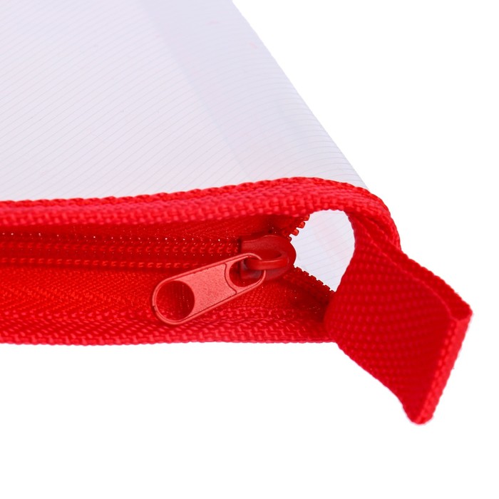 Папка на молнии с 3-х сторон А4, 450мкм, прозрачная с красным кантом