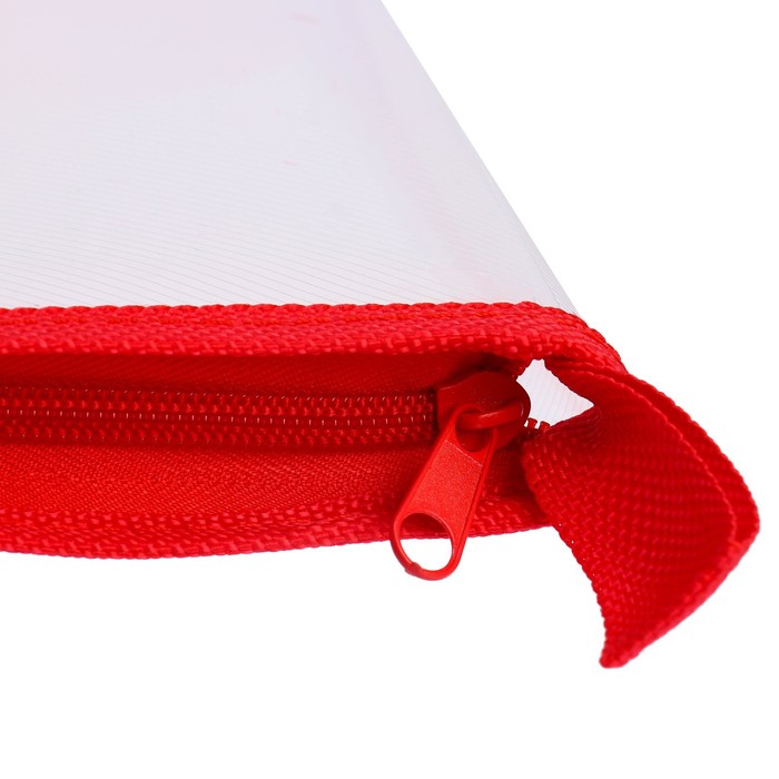 Папка на молнии с 3-х сторон А5, 450мкм, прозрачная с красным кантом