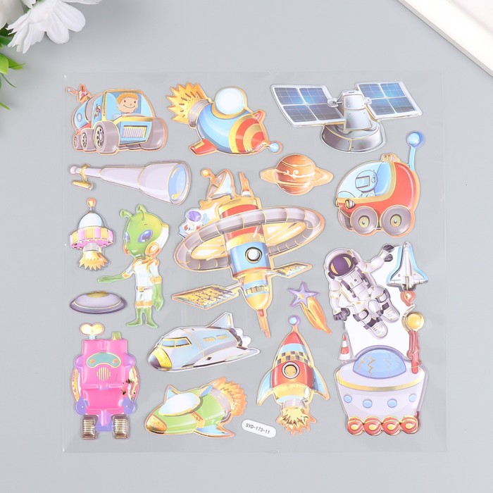 Наклейка пластик выпуклая с золотом "Космос" 19,5х24 см 9413039